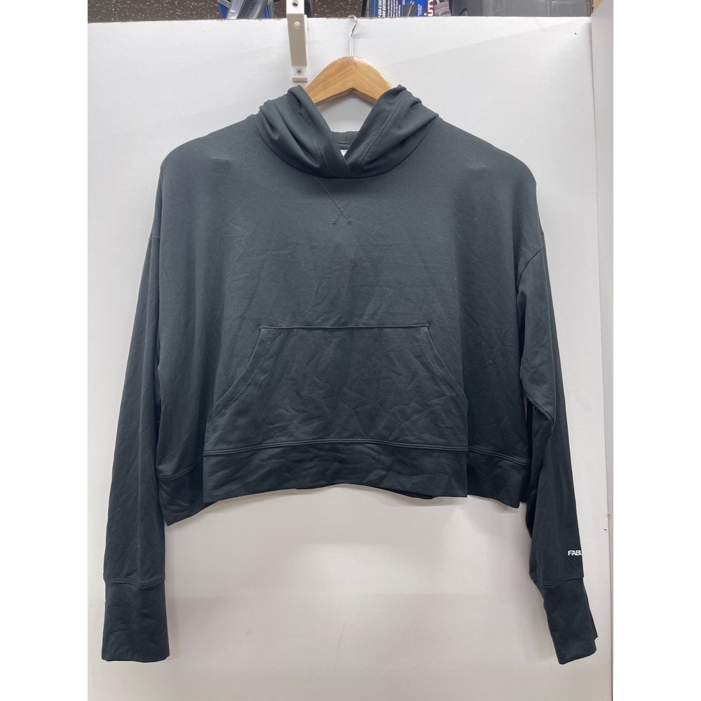 Fabletics Womens XS Black Cropped Hoodie Long Sleeve Activewear Sweatshirt
